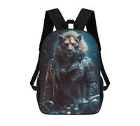 sinyumoney Impresión 3D Lion Biker in Leather Jacket Mochilas Escolares Para Niños Mochilas Para Libros De Gran Capacidad Mochila De Viaje Mochilas De Día 17inch