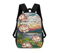 sinyumoney Impresión 3D Lotus Flowers Stained Glass Mochilas Escolares Para Niños Mochilas Para Libros De Gran Capacidad Mochila De Viaje Mochilas De Día 17inch