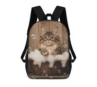 sinyumoney Impresión 3D Maine Coon Bubble Bath Mochilas Escolares Para Niños Mochilas Para Libros De Gran Capacidad Mochila De Viaje Mochilas De Día 17inch