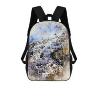 Sinyumoney Impresión 3D Melbourne Mochilas escolares para niños, mochilas para niños, mochila grande de viaje, mochilas de día, Santorini In Watercolor, 17"