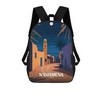 sinyumoney Impresión 3D NDjamena Chad Nightscape Illustration Mochilas Escolares Para Niños Mochilas Para Libros De Gran Capacidad Mochila De Viaje Mochilas De Día 17inch