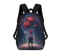 sinyumoney Impresión 3D Romantic Space Rose Couple Mochilas Escolares Para Niños De 17 Pulgadas, Mochilas Para Libros Para Niños, Mochila De Gran Capacidad, Mochila De Viaje, Mochilas De Uso Diario