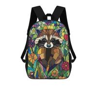 sinyumoney Impresión 3D Stained Glass Raccoon Mochilas Escolares Para Niños Mochilas Para Libros De Gran Capacidad Mochila De Viaje Mochilas De Día 17inch