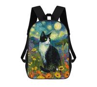 sinyumoney Impresión 3D Starry Night Cat Garden Mochilas Escolares Para Niños De 17 Pulgadas, Mochilas Para Libros Para Niños, Mochila De Gran Capacidad, Mochila De Viaje, Mochilas De Uso Diario