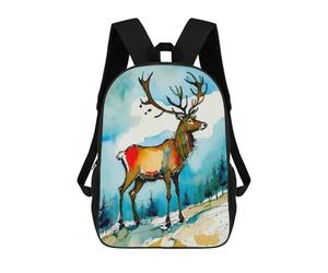 sinyumoney Impresión 3D Watercolor Reindeer in Winter Mochilas Escolares Para Niños Mochilas Para Libros De Gran Capacidad Mochila De Viaje Mochilas De Día 17inch