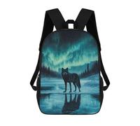 sinyumoney Impresión 3D Wolf Under Aurora Borealis Mochilas Escolares Para Niños Mochilas Para Libros De Gran Capacidad Mochila De Viaje Mochilas De Día 17inch