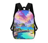 sinyumoney Island Paradise with Vibrant Sky Mochila De Peluche Con Dibujos Animados, Mochila 3D Para Niños, Bolsa Escolar, Idea De Regalo De Cumpleaños Para Niños Y Niñas 17inch