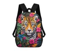 sinyumoney Jaguar in Jungle Bloom Mochila Infantil Escolar Para Niños Con Estampado 3D De Dibujos Animados, Mochila Escolar Para Estudiantes, Mochila Para Portátil Para Niños Y Niñas 17inch
