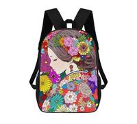 sinyumoney Japan Girl Kimono Floral Mochila Escolar Infantil Con Impresión 3D, Mochila Escolar Informal Para Niños De Primaria Y Secundaria 17inch
