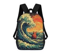 sinyumoney Japan Wave Cat Mochila Escolar Infantil Impresa En 3D Para Niños, Mochilas De Viaje De Alta Capacidad, Bolsas Para Libros, Mochila Escolar Infantil 17inch