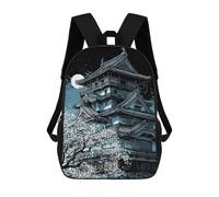 sinyumoney Japanese Castle Under Moonlight with Cherry Blossoms Mochila Escolar Para Niños, Mochila Escolar Impresa En 3D Para Estudiantes De Primaria Y Secundaria 17inch