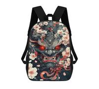 sinyumoney Japanese Demon Mask with Flowers Mochila Infantil De 17 Pulgadas, Mochila Escolar Con Estampado 3D De Dibujos Animados Para Niños Y Adolescentes.