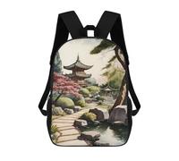 sinyumoney Japanese Garden Watercolor Mochila Escolar Para Niños De 17 Pulgadas, Mochila Informal De Viaje Para Niños Y Niñas, Mochila De Gran Capacidad Para El Día A Día 17inch