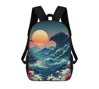 sinyumoney Japanese Landscape with Wave And Moon Mochila Escolar Impresa En 3D Para Niños, Mochila Escolar Informal De Moda Para Viajes Para Niños Y Estudiantes 17inch