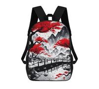 sinyumoney Japanese River Ink Wash Mochila Escolar Para Niños Y Niñas, Mochila Informal De Viaje, Mochila De Gran Capacidad Para El Día A Día 17inch