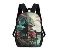 sinyumoney Japanese Village Fantasy Mochila Escolar Impresa En 3D Mochilas Informales Para Niños Mochila Escolar Impresa En 3D Para Niños De Primaria Y Secundaria 17inch