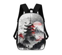 sinyumoney Japanese Village Ink Wash Mochila Escolar Para Niños Con Impresión 3D, Mochila Moderna Para Niños Y Niñas, Mochila Informal Para Estudiantes. 17inch