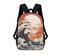 sinyumoney Japanese Wave Art with Mountain Backdrop Mochila Infantil Para Niñas Y Niños, Mochila De Día, Escuela Primaria, Perfecta Para La Vuelta Al Cole O Educación Física, Regalos Y Viajes 17inch