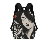 sinyumoney Japanese Woman Minimalist Ink Art Portrait Mochila Escolar, Mochila De Negocios Para Portátil, Mochila Unisex Informal Para Adolescentes, Niños, Mujeres Y Hombres 17inch