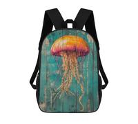 sinyumoney Jellyfish on Teal Wood Beach House Decor Mochila, Mochila Infantil, Mochila Escolar Para Estudiantes, Mochila Para Libros, Mochila Escolar Impresa En 3D Para Niños Y Niñas 17inch