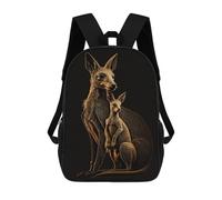 sinyumoney Kangaroo Gold Black Mochila Escolar Infantil De 17 Pulgadas, Mochila Escolar Impresa En 3D Para Niños De Primaria Y Secundaria