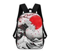 sinyumoney Katsushika Hokusai Wave Red Moon Mochila Escolar Para Niños, Mochila Escolar Impresa En 3D Para Estudiantes De Primaria Y Secundaria 17inch