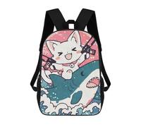 sinyumoney Kawaii Cat Riding Shark with Guns Mochila Escolar Mochilas Escolares Para Niñas Y Niños Mochila Con Bolsillo Mochila Escolar De Moda Para Niños 17inch