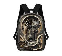sinyumoney King Cat Golden Art Deco Mochila Escolar Infantil De 17 Pulgadas, Mochila Escolar Impresa En 3D Para Niños De Primaria Y Secundaria