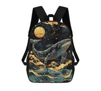 sinyumoney Kintsugi Whale Under Moon Mochila Escolar Para Niños De 17 Pulgadas, Mochila Informal De Viaje Para Niños Y Niñas, Mochila De Gran Capacidad Para El Día A Día 17inch