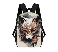 sinyumoney Kitsune Fox Mask Ink Wash Mochila Escolar Infantil De 17 Pulgadas, Impresa En 3D, Estilo Casual, Para Niños, Ideal Para Viajes, Como Mochila Escolar O Para Llevar Libros.
