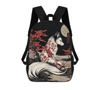 sinyumoney Kitsune Japanese Fox Mochila Infantil, Mochila Escolar Para Niños, Mochila Escolar Infantil Con Estampado 3D De Dibujos Animados, Mochila De Gran Capacidad Para Niños Y Niñas 17inch