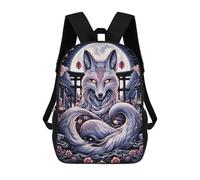 sinyumoney Kitsune Spirit Wolf Mochila Escolar De Moda Para Estudiantes, Adecuada Para Niños Y Niñas, Mochila Informal Para Viajes Al Aire Libre, Esencial Para El Día A Día 17inch