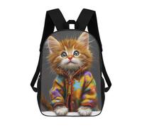 sinyumoney Kitten in Colorful Jacket Mochila Escolar Infantil De 17 Pulgadas Con Estampado 3D De Películas De Anime Para Niños, Mochila De Viaje, Mochila Escolar Infantil