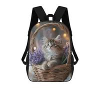 sinyumoney Kitten in Lavender Basket Mochila De Moda Para Papelería, Impermeable, Informal, Para Niños/niñas/adolescentes 17inch