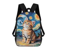 sinyumoney Kitten in Starry Night Style Mochila Escolar Infantil De 17 Pulgadas Con Estampado 3D De Películas De Anime Para Niños, Mochila De Viaje, Mochila Escolar Infantil