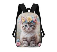 sinyumoney Kitten with Flower Crown Watercolor Mochila Escolar Infantil Impresa En 3D 17inch Mochilas Escolares Para Niños, Estilo Casual Y Moderno, Mochilas De Viaje De Alta Capacidad