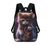 sinyumoney Kitten with Guitar in Space Mochilas Escolares Para Niños Y Niñas, Mochilas Deportivas Informales Para Primaria, Mochilas De Gran Capacidad Para Libros 17inch