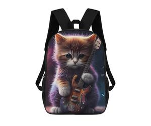 sinyumoney Kitten with Guitar in Space Mochilas Escolares Para Niños Y Niñas, Mochilas Deportivas Informales Para Primaria, Mochilas De Gran Capacidad Para Libros 17inch