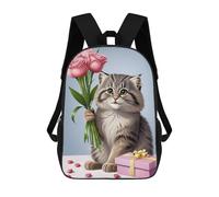 sinyumoney Kitten with Pink Roses Gift Box Mochila Escolar Impresa En 3D 17inch Mochila Escolar Infantil Mochilas De Viaje Mochila Informal De Moda Para Niños Y Estudiantes