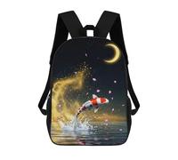 sinyumoney Koi Fish Leaping Under Crescent Moon Mochila Escolar Impermeable Para Ordenador Portátil Para Adolescentes (niñas, Niños, Mujeres Y Hombres) 17inch