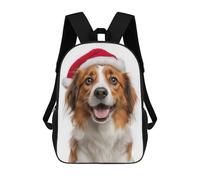 sinyumoney Kooikerhondje Dog with Santa Hat Portrait Mochilas Para Niños Mochila Escolar Mochila Escolar Impresa En 3D Para Niños Estudiantes De Primaria Y Secundaria 17inch