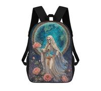 sinyumoney La Niña Blanca, Santa Muerte in White Robe with Roses Mochila Escolar Impresa En 3D Mochilas Informales Para Niños Mochila Escolar Impresa En 3D Para Niños De Primaria Y Secundaria 17inch