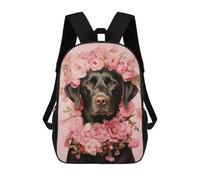 sinyumoney Labrador with Pink Flowers Mochila Ronaldo, Mochila Infantil, Mochila Escolar Para Estudiantes, Mochila Para Libros, Mochila Escolar Impresa En 3D Para Niños Y Niñas, 17inch