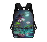 sinyumoney Lanterns, Lotus Flowers, And Moonlit Night Mochila Escolar Infantil Con Impresión 3D, Mochila Escolar Informal Para Niños De Primaria Y Secundaria 17inch