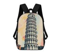 sinyumoney Leaning Tower of Pisa Watercolor Mochila Escolar De Moda Para Material Escolar, Mochila Impermeable Informal Para Niños/niñas/adolescentes 17inch