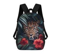 sinyumoney Leopard in Jungle Red Flowers Mochila Infantil, Mochila Escolar Impresa En 3D, Mochila Para Niños Y Niñas, Mochila Escolar Ajustable Para La Escuela Primaria 17inch