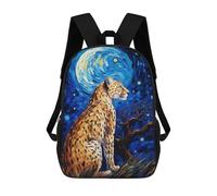 sinyumoney Leopard Moonlit Night Art Mochila Infantil De 17 Pulgadas, Mochila Escolar Con Estampado 3D De Dibujos Animados Para Niños Y Adolescentes.