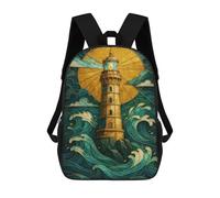 sinyumoney Lighthouse in Stained Glass Style Mochila Escolar Infantil Impresa En 3D, Mochila Informal De Moda Para Niños, Mochila De Viaje De Alta Capacidad Para Libros Para Niños 17inch