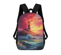 sinyumoney Lighthouse Ocean Sunset Mochilas Impresas En 3D Para Niños 17inch Mochilas De Moda Informales Para El Día A Día, Bolsas De Viaje, Mochilas Informales Para Exteriores Para Niños Y Niñas