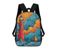 sinyumoney Lighthouse Ocean Waves Art Print Mochila Escolar Grande Resistente Al Agua Para Portátil Para La Escuela/trabajo/viajes 17inch